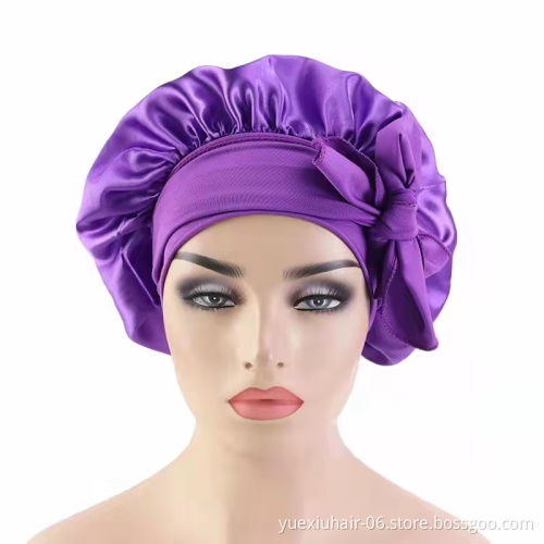 Low MOQ Private Label Sleep Bonnet Custom Hair Silk Satin Bonnets With Logo Stain Head Wrap